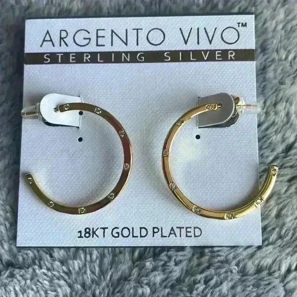 Argento Vivo Sterling Silver Cubic Zirconia Hoop Earrings in Gold Plate NWT